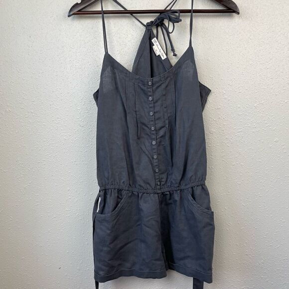 American Eagle Gray Linen Blend Romper Size S EUC - Picture 1 of 6